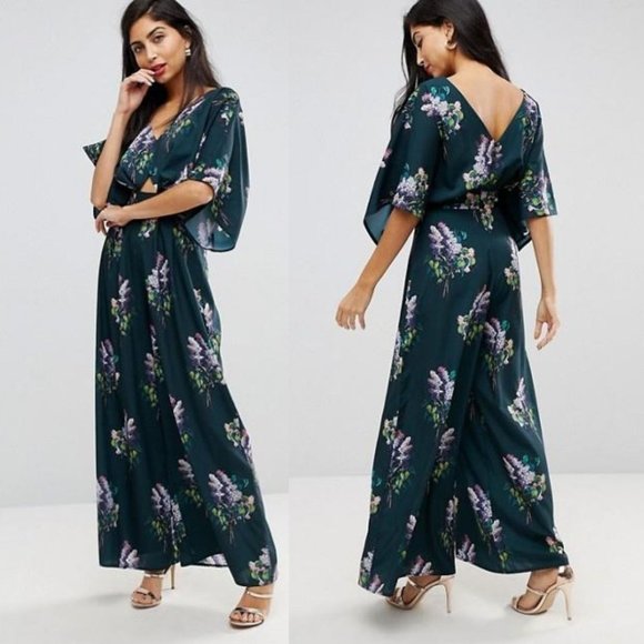 ASOS Pants - ASOS Kimono Wide Leg Floral Jumpsuit Size 4